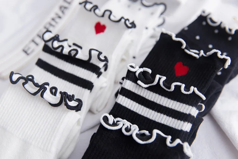 Корейские милые хлопковые женские носки с кружевными оборками милые носки принцессы с оборками, высокое качество, однотонные носки для девочек, 1 пара