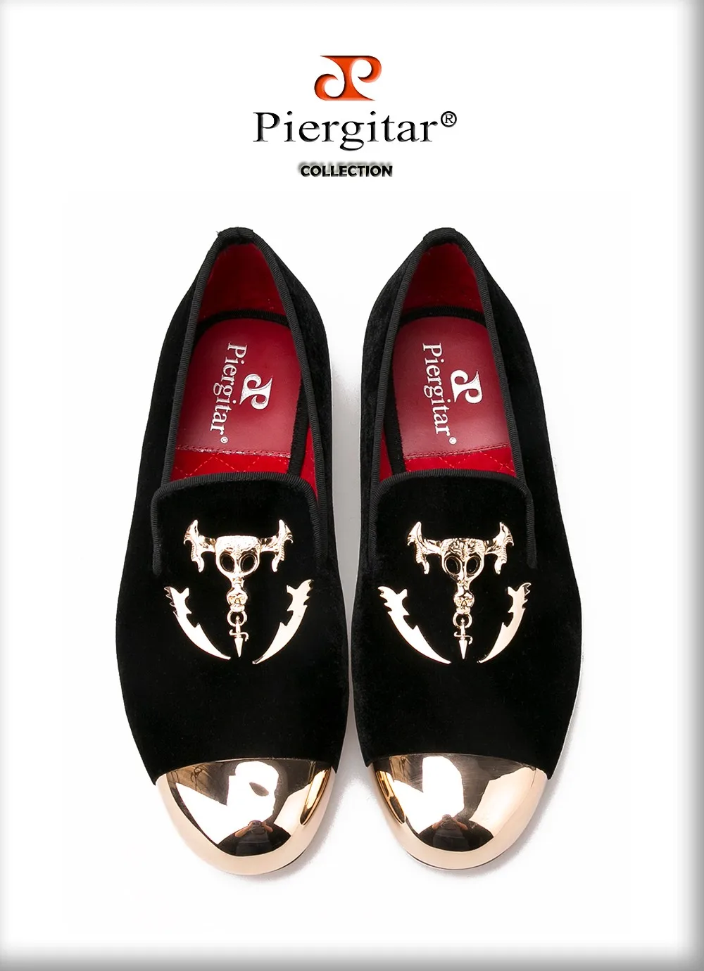 Piergitar/черный цвет, для мужчин бархатная обувь с Пряжка череп и позолоченным носком Мужская обувь в британском стиле; мужские лоферы класса «Люкс»; Мужские модельные туфли; мужская обувь на плоской подошве