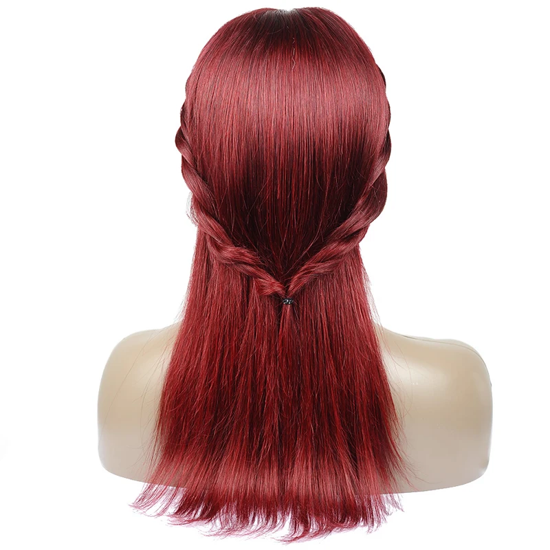 4*4 Кружева Закрытие парики красные прямые волосы Синтетические волосы на кружеве парик 99J бордовый кружево парики из натуральных волос человеческие перуанские пучки Non парики Remy