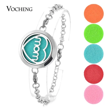 

10pcs/lot 30mm Oil Scent Locket Bracelet 316L Stainless Steel Bangle Essential Oil Love Mom 2 Styles with Oil Pads VA-284*10