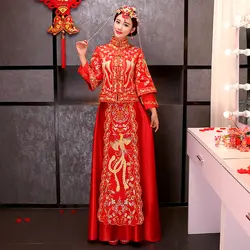 Анжела ребенок же пункт красный платье Чонсам с длинными рукавами кимоно show для Китайская традиционная свадебной церемонии размер бюста 108