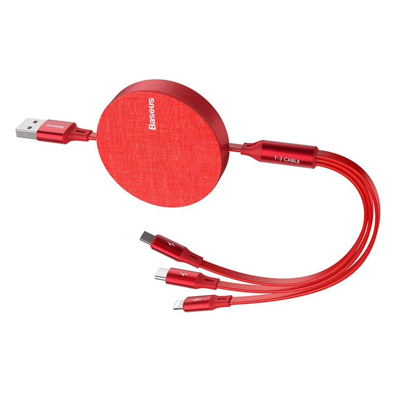 Выдвижной usb-кабель Baseus для iPhone XS Max XR X 8, кабель для зарядки и передачи данных, 3 в 1, кабель Micro USB, кабель USB type-C, адаптер - Цвет: Red