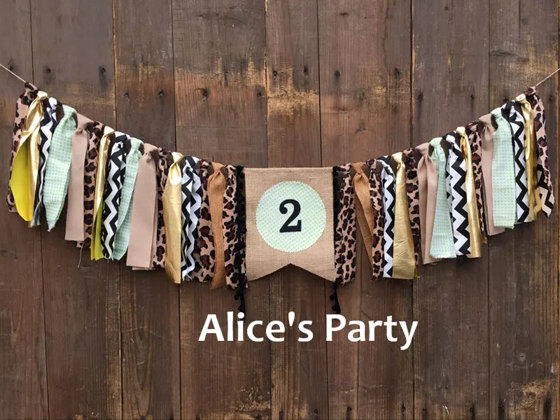 

New Safari Gold Highchair Banner Jungle Birthday Party Garland 2 Year 1st Baby Shower Decoration Zoo Party Cake Smash Flag