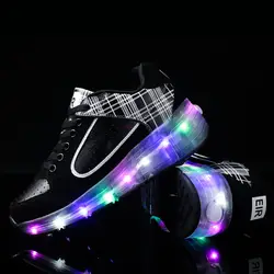 Детская светящаяся обувь с USB зарядкой, Спортивная повседневная обувь с двумя колесами, детские кроссовки светодио дный для мальчиков и