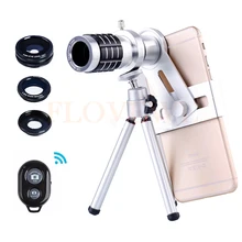 Телефон Lentes Комплект 12x телеобъектив зум объектив телескоп рыбий глаз широкоугольный Макро линзы для iPhone6 7 8 плюс с хомуты для штатива