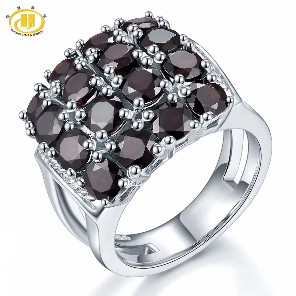 HUTANG Engagement Women's Ring 5.6ct Natural Black Garnet 925 Sterling Silver Cluster Rings Red Gemstone Fine Elegant Jewelry HUTANG Engagement Women's Ring 5.6ct Natural Black Garnet 925 Sterling Silver Cluster Rings Red Gemstone Fine Elegant Jewelry