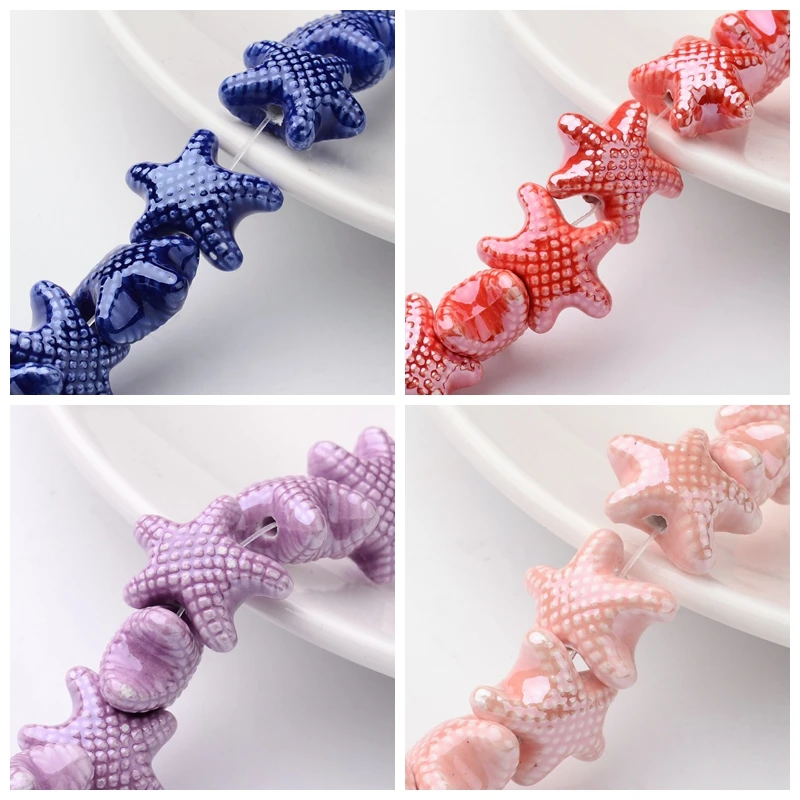 

1Strand 17~19x9.5~10.5mm Handmade Porcelain Starfish Ceramic Jewelry Bead Strand Pearlized, Hole: 2mm; about 22pcs/strand, 10.5