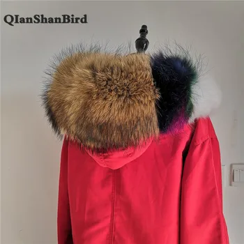 

Lining 80cm 2018 Large Real Fur Trim Raccoon Collar Real Fox Fur Scarf Parka Hood Women Men Fashion Natural Scarf Hooks