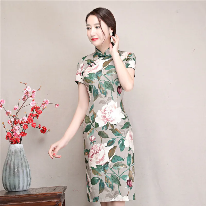 Короткое китайское традиционное платье Qipao из искусственного шелка Shanghai Story
