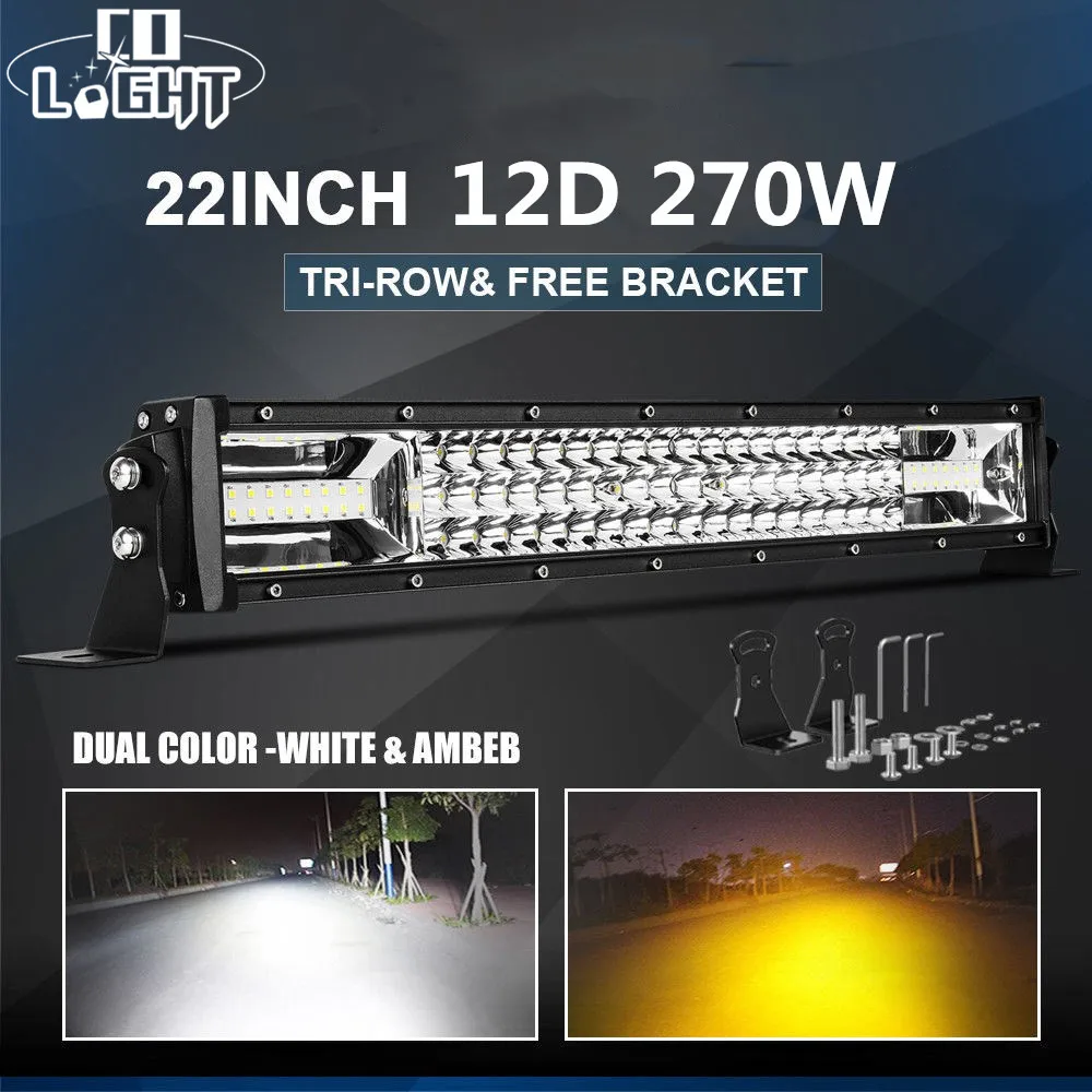 

CO LIGHT 22 inch 12D LED Bar Offroad 270W 3-Row LED Work Light Strobe Light Bar for Auto Tractor 4x4 Truck Jeep ATV 6500K 3000K