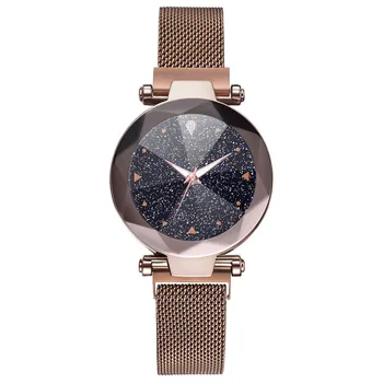 

2019 Luxury Fashion Starry Sky Convex Glass Quartz Mesh With Magnetic Buckle Ladies Wrist Watch Rhinestone Watches Gift Casual
