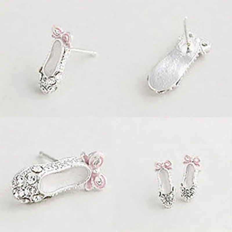 

One Pair Earring Female Sweet Delicate Bowknot Rhinestone Ballet Shoes Ear Stud Earrings Women Girls Fashion Earring Jewelry