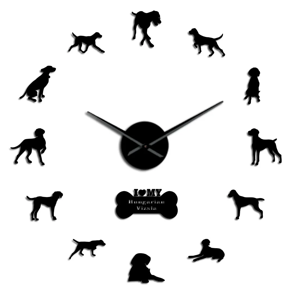 Black Венгерский Указатель Собака Vizsla стены Clok с разных позиций Wall Art Наклейки, Выжла большой Безрамное современные настенные часы - Цвет: Black