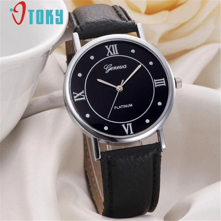OTOKY geneva Quartz Watch Women Girl Roman Numerals Leather Wrist