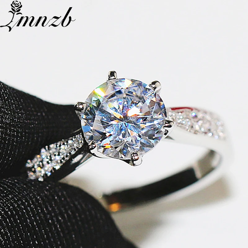 

LMNZB Fine Jewelry 100% Original 925 Solid Silver Rings for Women Natural 1Ct CZ Zircon Wedding Anniversary Gift Rings LRJZ259
