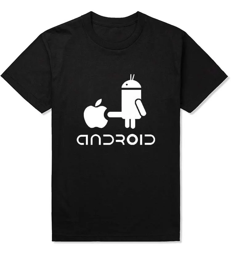 Модные Для мужчин футболки Android Робот мужской футболка apple Юмор логотип напечатан