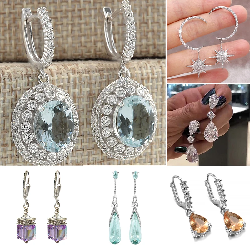 

Fashion Clear Blue Drop Earrings Crystal Round Long Earrings For Women Rhinestone Drop Earrings Brincos boucle d'oreille O5K569