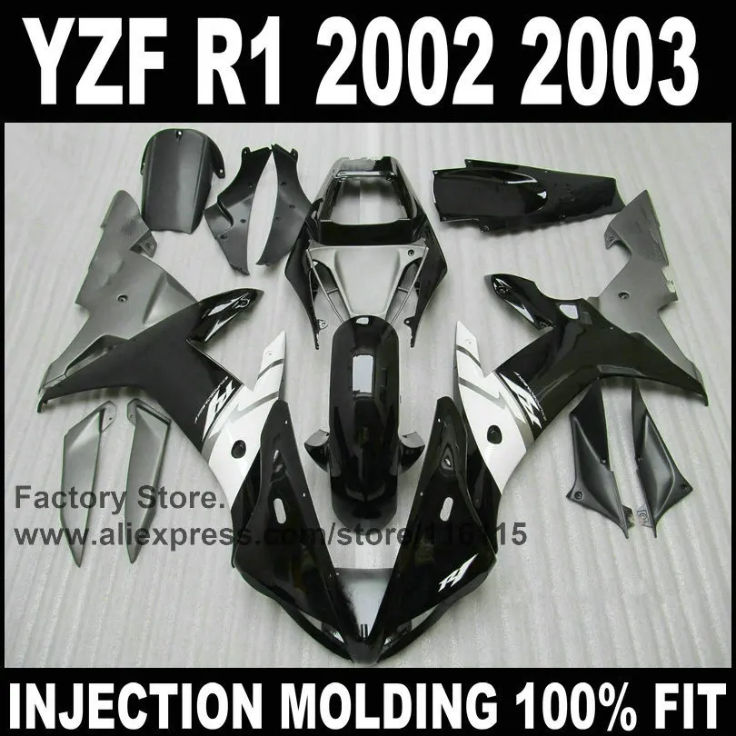 Комплекты обтекателей под заказ для YAMAHA R1 2002 2003 YZF 02 03 черно-белые детали