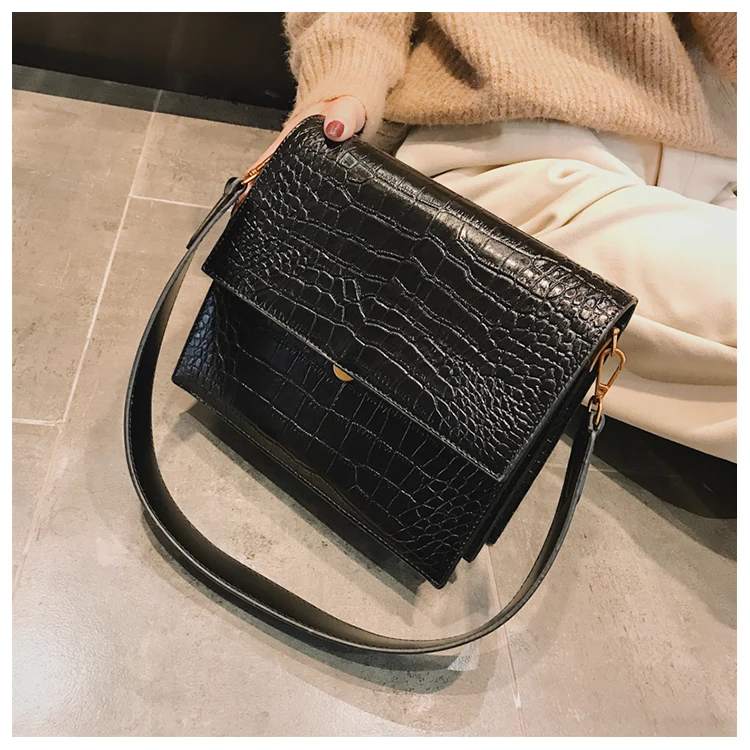 Crocodile Pattern Pu Leather Simple Women Square Handbag Crossbody Bags