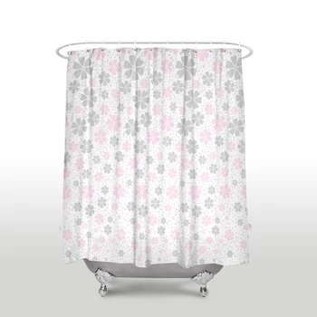 

Waterproof Japanese Cherry Blossoms Pattern Shower Curtain with Hooks Polyester Fabric Floral Bathroom Curtains for Home Decor