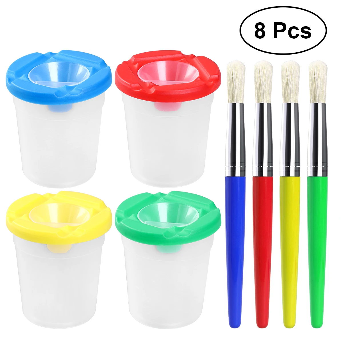 4 Colors Children's Painting Brushes and Pigment Cups Set Cleaning Cups