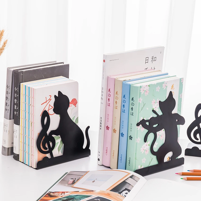 1 пара креативных металлических книжных кончиков для кошек, держатель для книг, черный декоративный стол, подставка для книг, поддержка для дома, офиса, подставки для книг, органайзеры