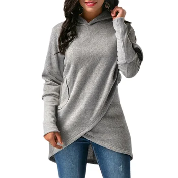 

New Design Front Cross Irregular Hoody Sweatshirt Women 2018 Autumn Winter Hoodies Long Sleeve Casual Loose Solid Tops Pullovers
