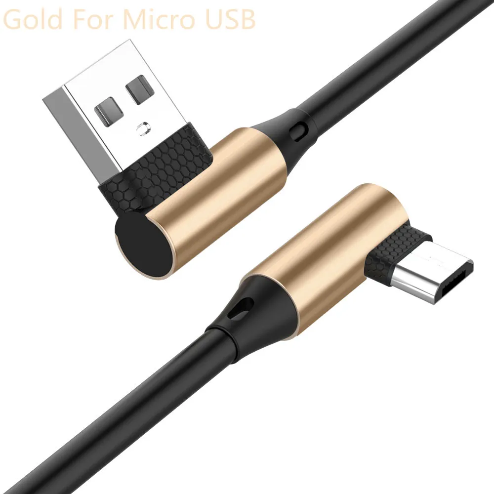 Micro USB 8 Pin type C 90 градусов быстрая зарядка usb c кабель L type-c 3,1 шнур для передачи данных зарядное устройство usb-c для Iphone samsung S8 S9 Note 8 - Цвет: Gold for micro USB