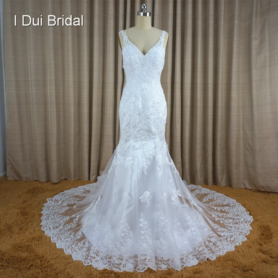 

Bride Dress Mermaid V Neckline Bare Back Sexy Style 6142