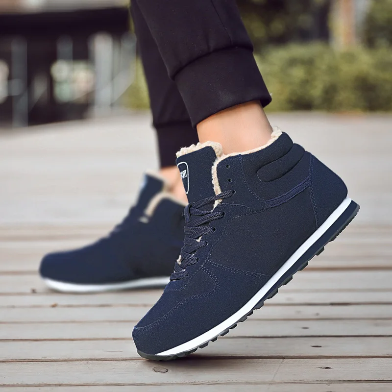 

2018 New Men Shoes Fur Warm High Top Casual Shoes Lace Up Brand Sneakers Fashion Male Black Blue Thermal Footwear