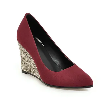 

Wind sequins female in the spring of 2019 new high-heeled wedge 33-43 shallow joker pointed mouth single shoes