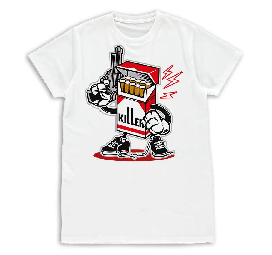 Mens T-Shirt Cigarette Killer Cartoon Cool Fashion Retro Slim Fit S-XXL tshirt Printed Boys Top Tee Shirt Cotton | Мужская одежда