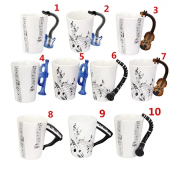 

Music mug violin shape handle porcelain cup black note