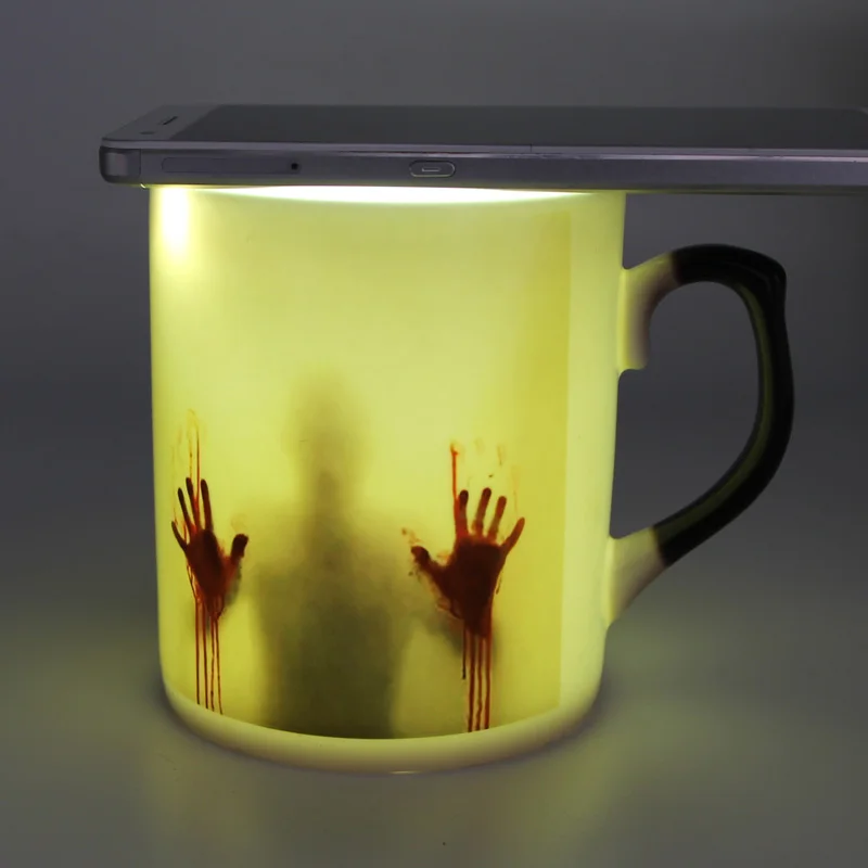 

Drop Shipping Bone china Zombie Color Changing Coffee Mug Heat sensitive Tea cup Printing with walking dead bloody hands