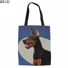 Женские сумки с короткими ручками, Холщовая Сумка с принтом Doberman, сумки для покупок ручной работы, складные сумки для женщин, дорожные сумки