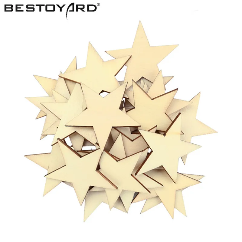 

50mm Hot Selling 25Pcs DIY Wooden Star Shapes Laser Cut MDF Embellishments Small Mini Shape For Wood Craft