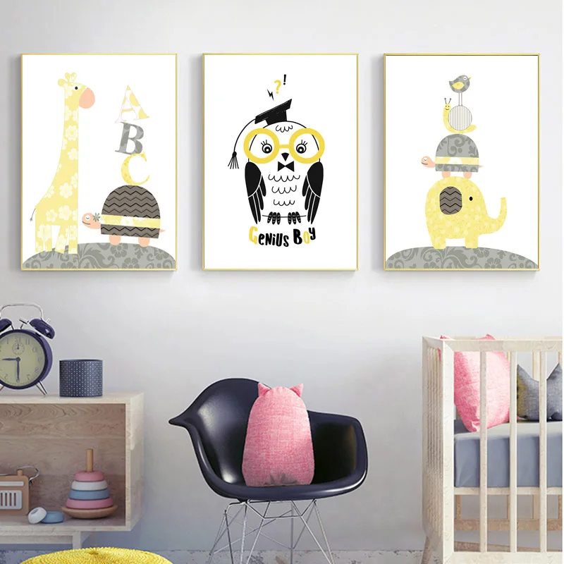 Nordic-Quarto-Dos-Mi-dos-Amarelo-Cartazes-E-C-pias-Animal-Dos-Desenhos-Animados-do-Elefante (1)