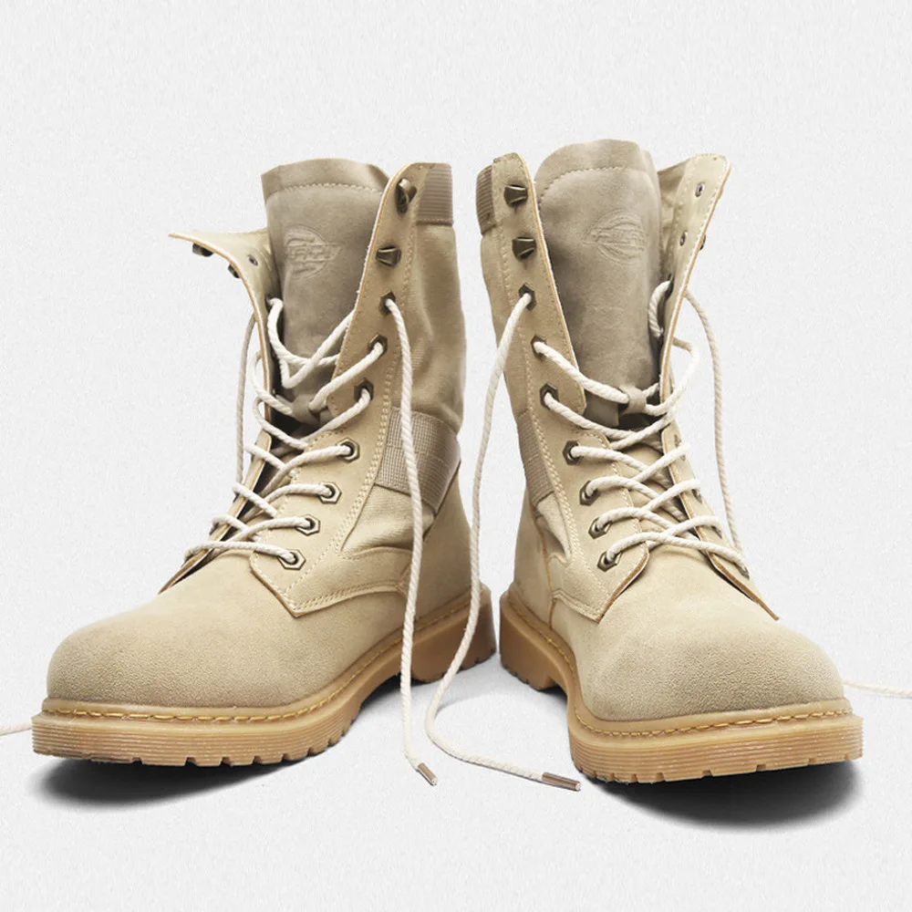 

Men High Top Motorcycle shoes Leather Military Boots Solid Lace Up Tactical Boots