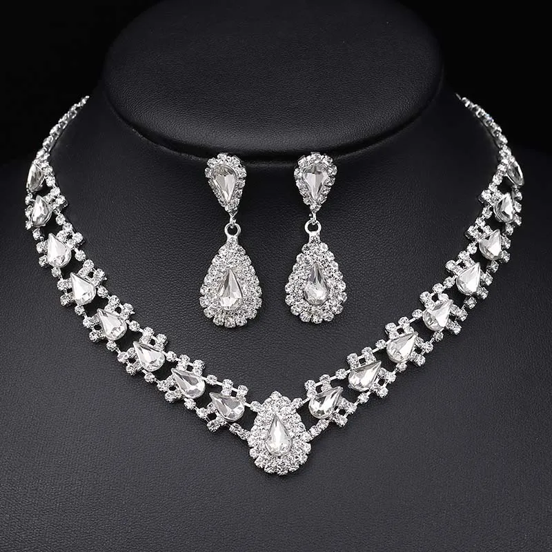 TREAZY Elegant Wedding Jewelry Sets for Women Pearls Crystal Necklace Earrings Bridal Jewelry Sets Prom Wedding Accessories 