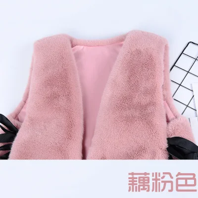 MUMUZI шуба без рукавов Женская Шуба из искусственного лисьего меха жилет с бантом сбоку зимний меховой жилет короткий дизайн модная куртка - Цвет: Pink