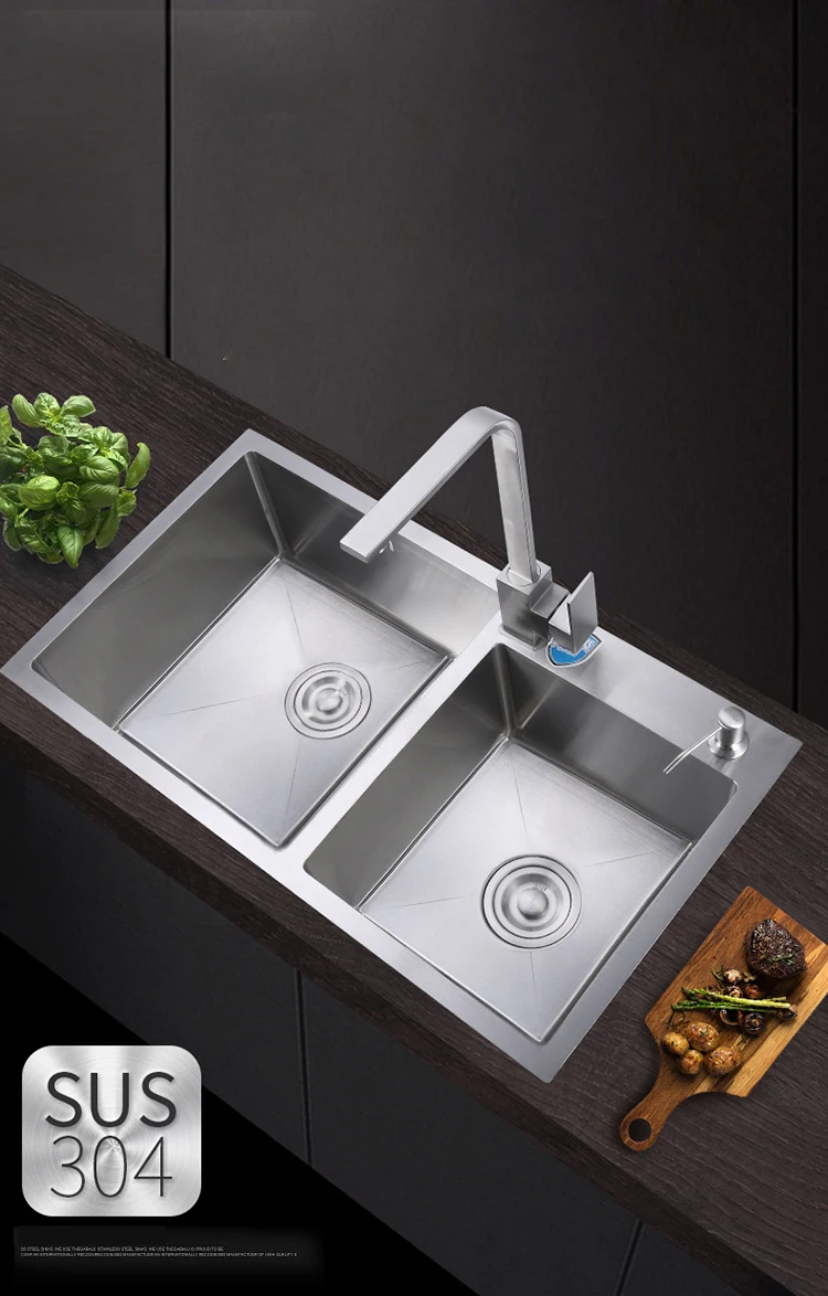 ITAS9901 304 stainless steel multifunction thickening Dish basin manual Water tank Double groove Kitchen sink Handmade 82cm*45cm ITAS9901 304 stainless steel multifunction thickening Dish basin manual Water tank Double groove Kitchen sink Handmade 82cm*45cm