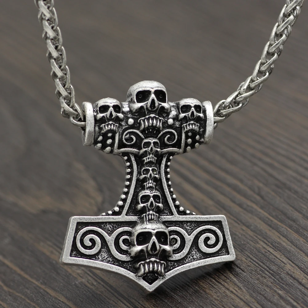 

Men Vantage Amulet Mjolni Viking Thor Skull Hammer Worrior Pendant Necklace