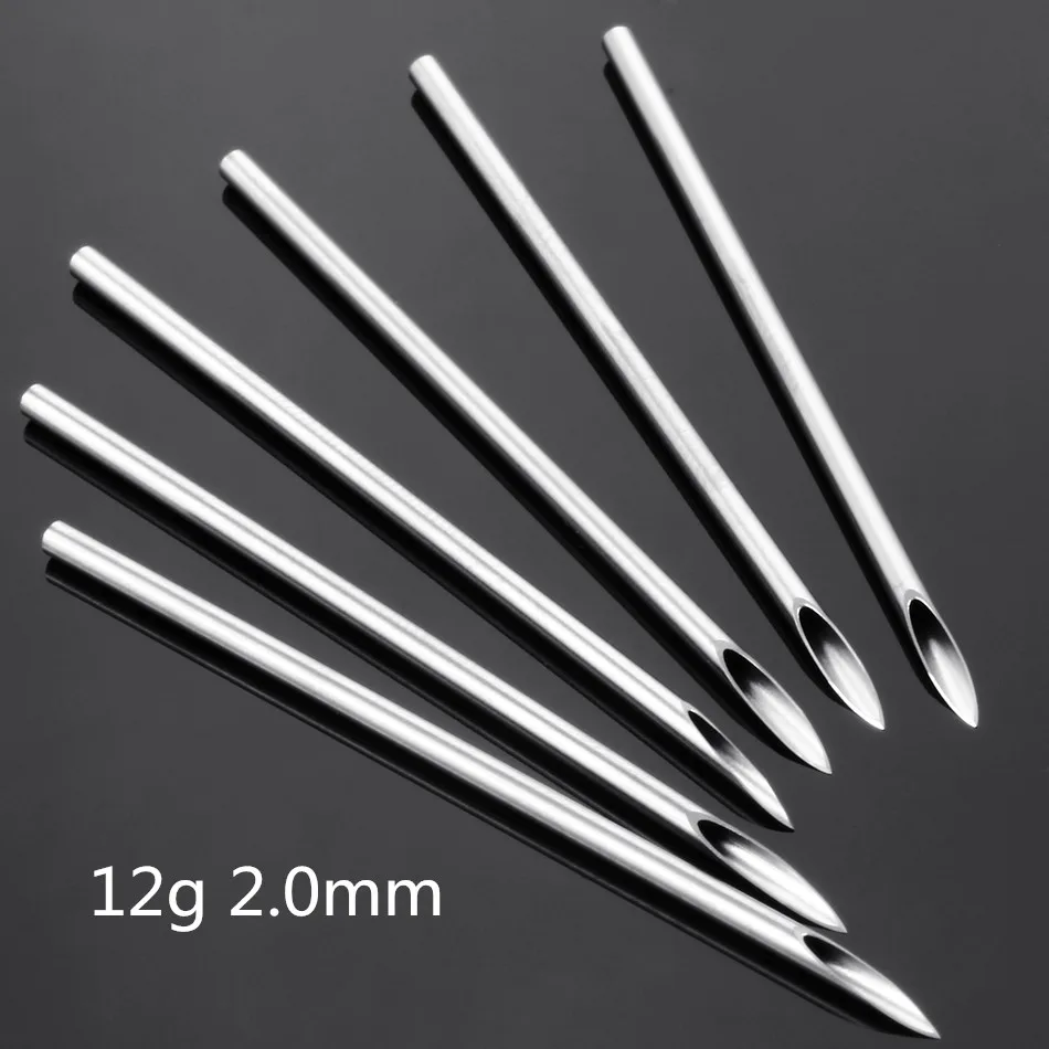 100pcs 12G 2.0mm Stainless Steel Tattoo Needles Nose Lip Ear Sterile Needle For Beauty Body