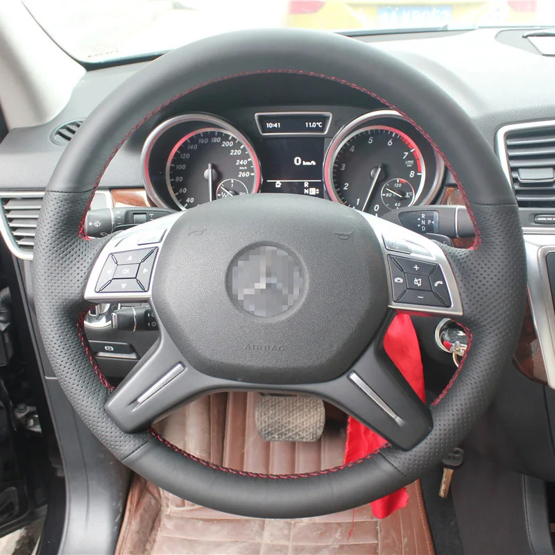 

New Anti Slip Black Leather Steering Wheel Stitch on Wrap Cover For Benz ML350