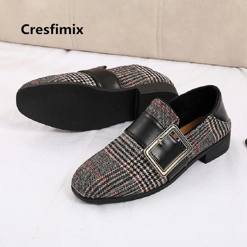 

Cresfimix Zapatos Planos De Mujer Women Fashion High Quality Slip on Flat Shoes Lady Casual Comfortable Shoes Plaid Shoes C738