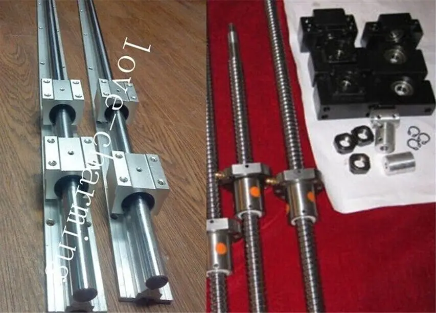 2 ballscrew RM1605-450//500mm+BK//BF12 bearing+SBR16 linear slide rail CNC set