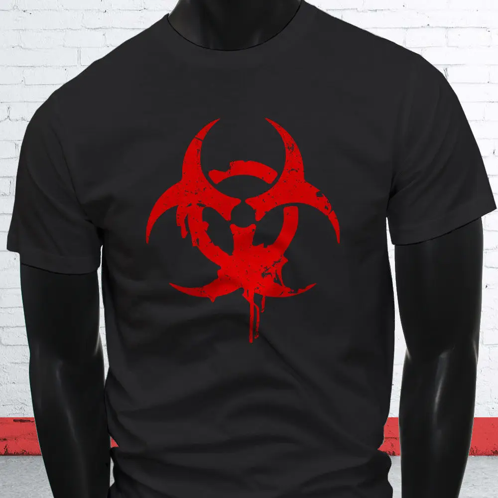

2019 Fashion Hot Sale Radiation Gas Chemical Danger Halloween Scary Red Biohazard Mens Black T-Shirt