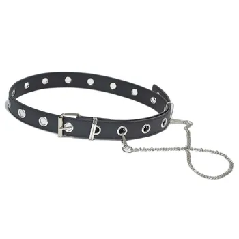 

New Simple wild Ladies PU Leather belt chain rivet personality trend fashion Punk Rock Black Metal Hole Waist belt wholesale