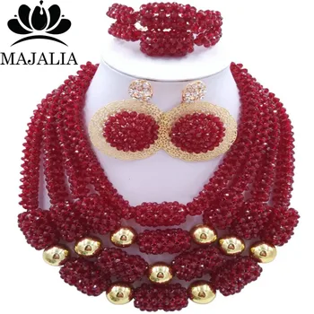 

Trendy Nigeria Wedding african beads jewelry set Wine Burgundy crystal necklace bracelet earrings Free shipping VV-278