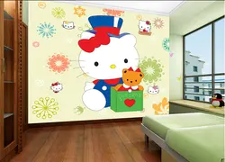Пользовательские papel де parede infantil, Цветы и китти кот для мальчиков и девочек детская комната фоне стены обои